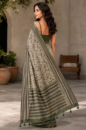 mahendi color cotton blend beautiful saree