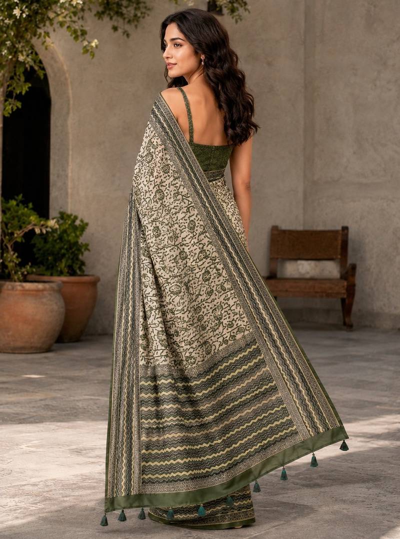 mahendi color cotton blend beautiful saree