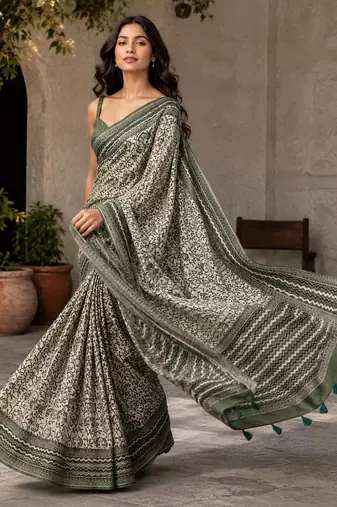 mahendi color cotton blend beautiful saree