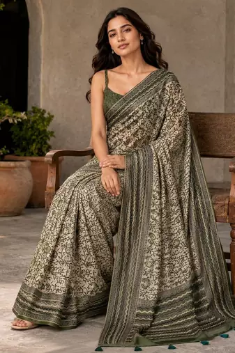 mahendi color cotton blend beautiful saree