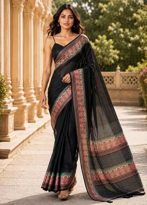 black color cotton blend beautiful saree 1