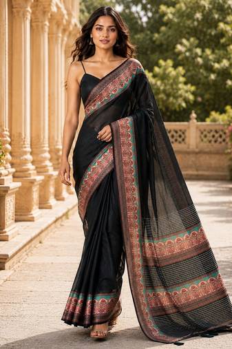 black color cotton blend beautiful saree