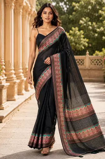black color cotton blend beautiful saree