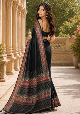 black color cotton blend beautiful saree 2