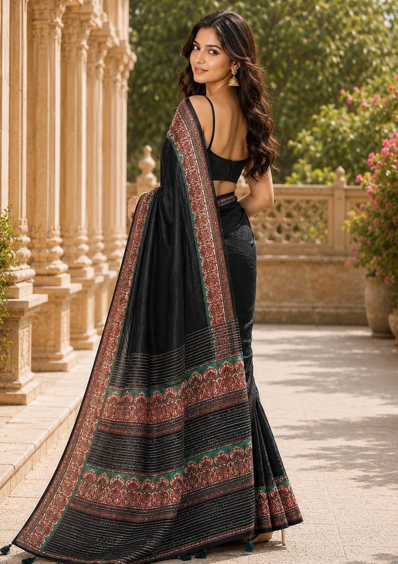 black color cotton blend beautiful saree