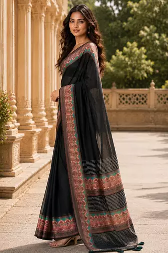 black color cotton blend beautiful saree