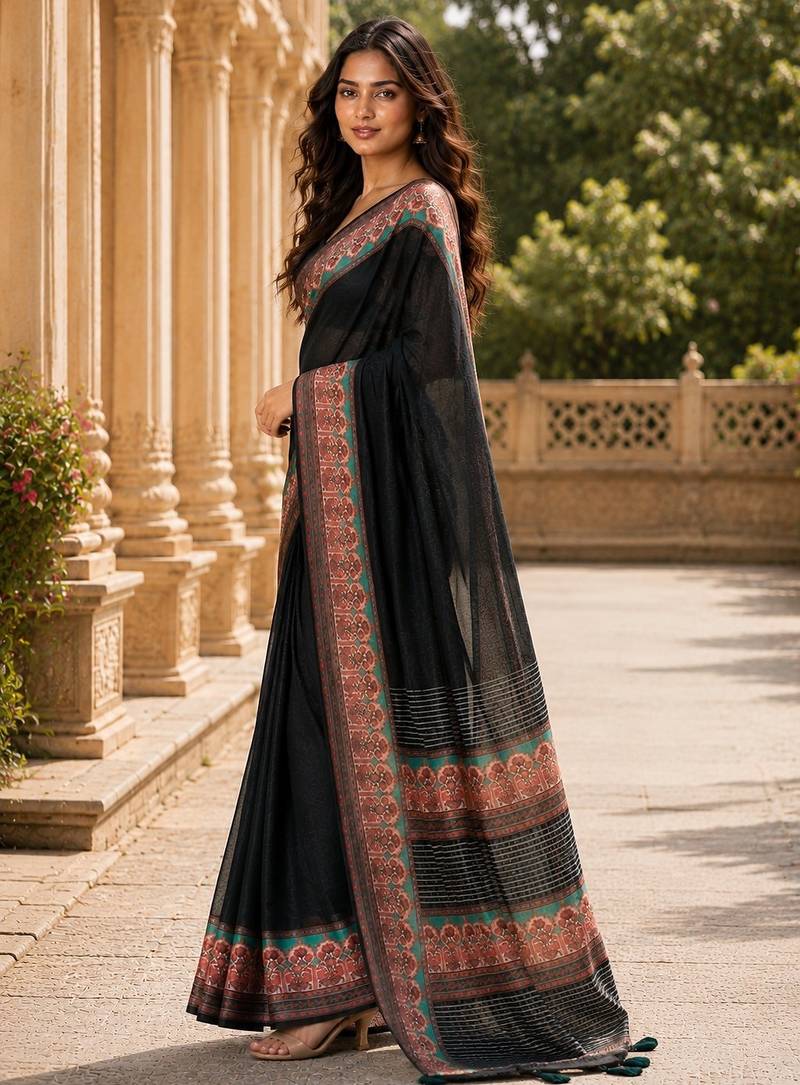 black color cotton blend beautiful saree