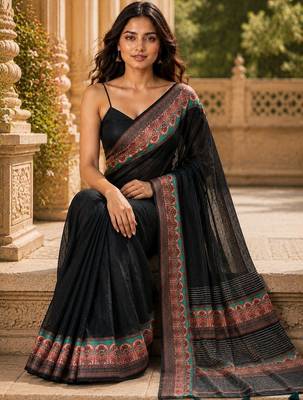 black color cotton blend beautiful saree 5