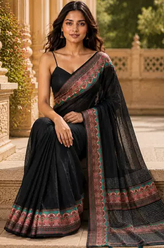 black color cotton blend beautiful saree