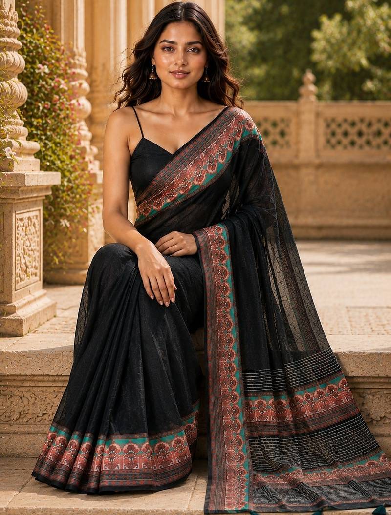 black color cotton blend beautiful saree