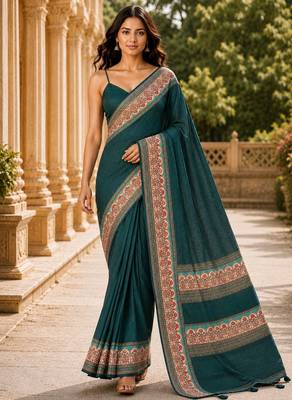 green color cotton blend beautiful saree 1