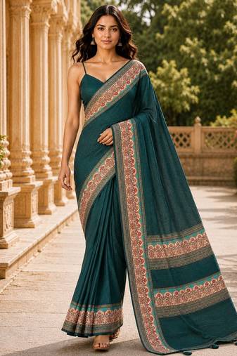 green color cotton blend beautiful saree