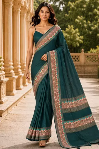 green color cotton blend beautiful saree