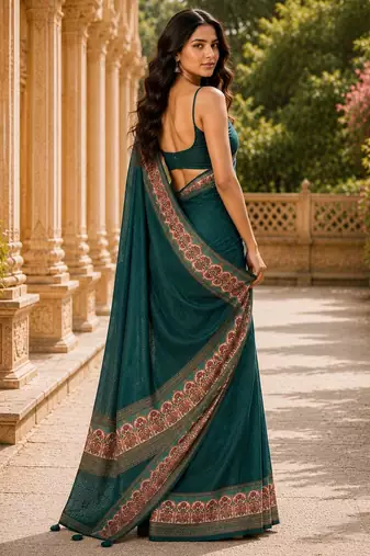 green color cotton blend beautiful saree