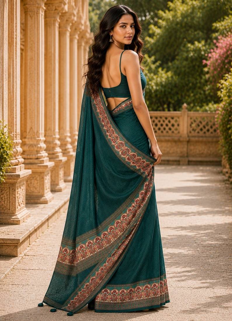 green color cotton blend beautiful saree