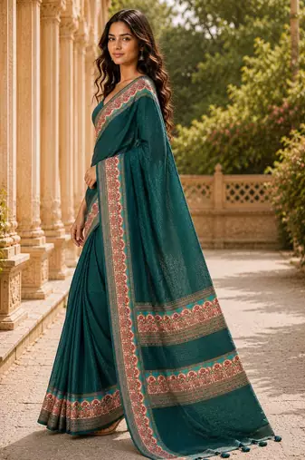 green color cotton blend beautiful saree