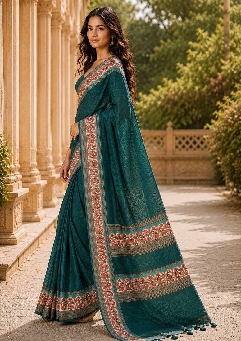 green color cotton blend beautiful saree
