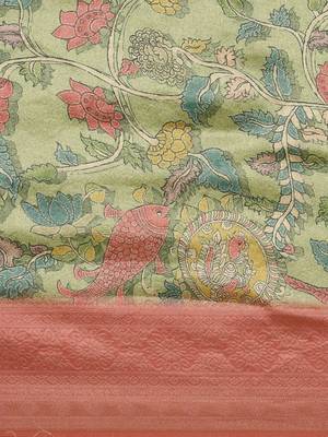 Pink & Green Kalamkari Silk Blend Banarasi Saree 4