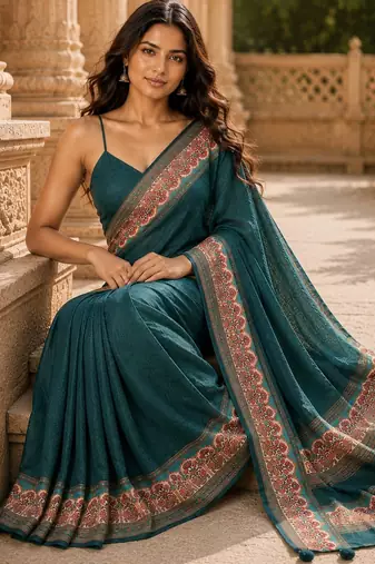 green color cotton blend beautiful saree