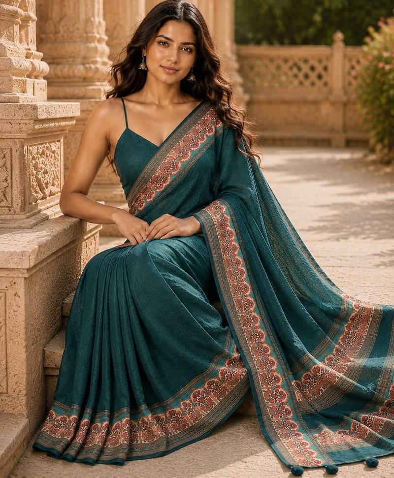 green color cotton blend beautiful saree