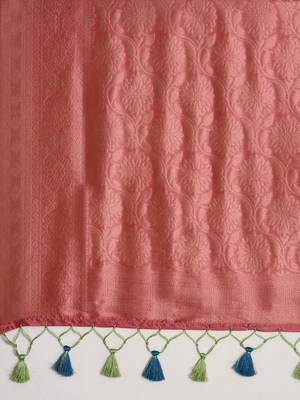 Pink & Green Kalamkari Silk Blend Banarasi Saree 5