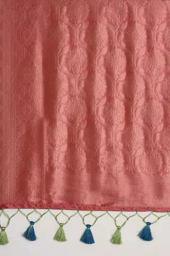 Pink & Green Kalamkari Silk Blend Banarasi Saree