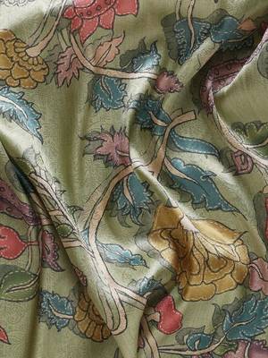 Pink & Green Kalamkari Silk Blend Banarasi Saree 6