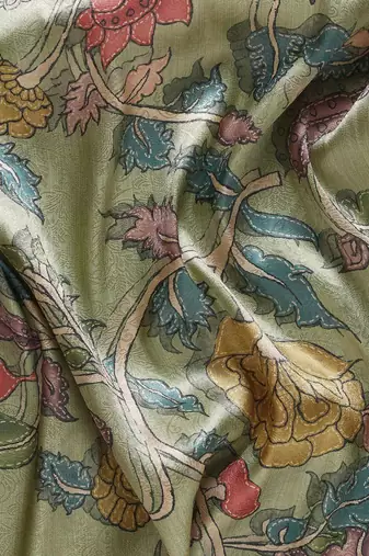 Pink & Green Kalamkari Silk Blend Banarasi Saree