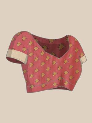 Pink & Green Kalamkari Silk Blend Banarasi Saree 7
