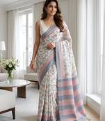 blue color cotton silk woven designer saree