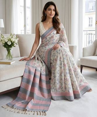 blue color cotton silk woven designer saree 4