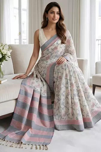 blue color cotton silk woven designer saree