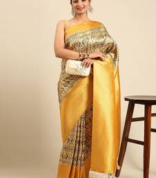 Beige & Yellow Ethnic Motifs Silk Blend Banarasi Saree