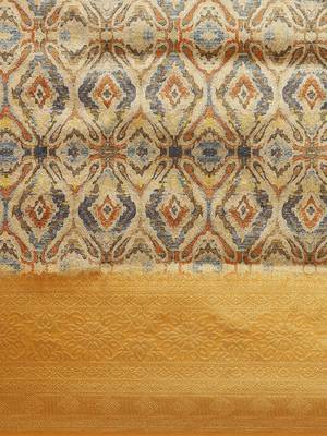 Beige & Yellow Ethnic Motifs Silk Blend Banarasi Saree 4
