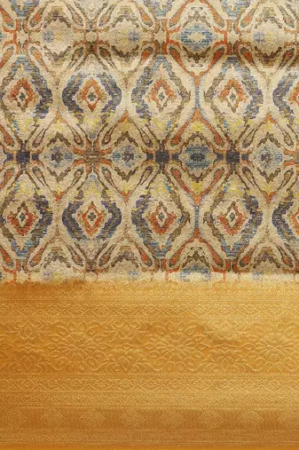 Beige & Yellow Ethnic Motifs Silk Blend Banarasi Saree