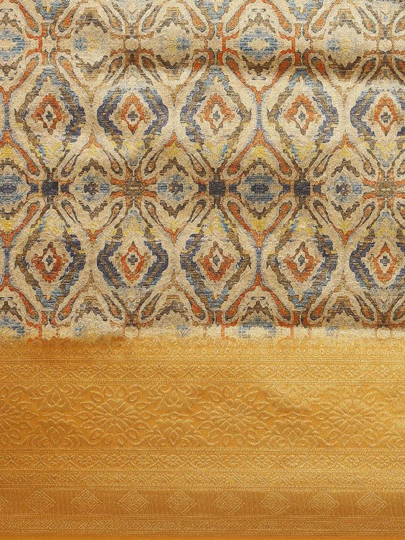 Beige & Yellow Ethnic Motifs Silk Blend Banarasi Saree