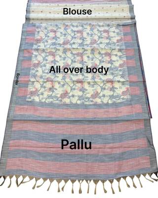 blue color cotton silk woven designer saree 5