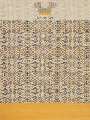 Beige & Yellow Ethnic Motifs Silk Blend Banarasi Saree 8