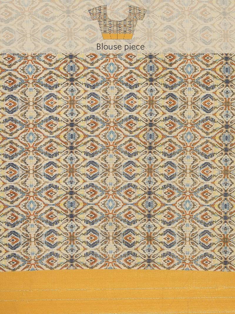 Beige & Yellow Ethnic Motifs Silk Blend Banarasi Saree