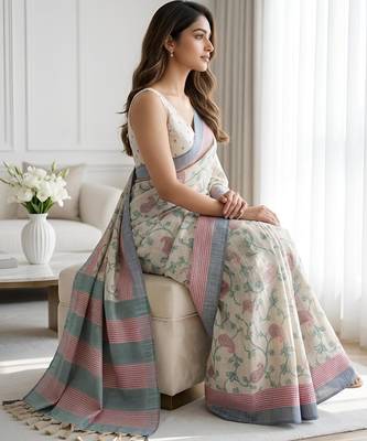 green color cotton silk woven designer saree 2