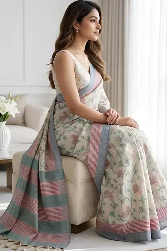 green color cotton silk woven designer saree