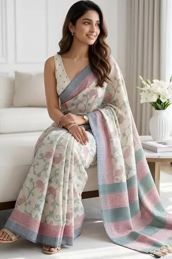 green color cotton silk woven designer saree