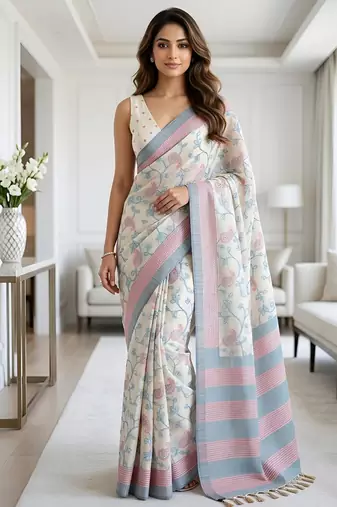 sky blue color cotton silk woven designer saree