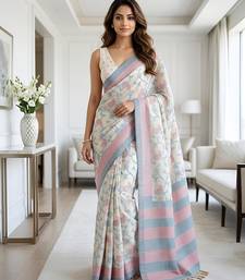 sky blue color cotton silk woven designer saree