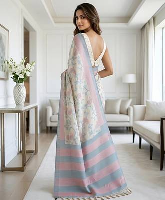 sky blue color cotton silk woven designer saree 2