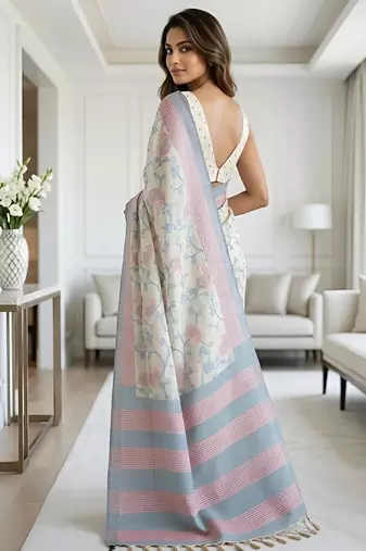 sky blue color cotton silk woven designer saree