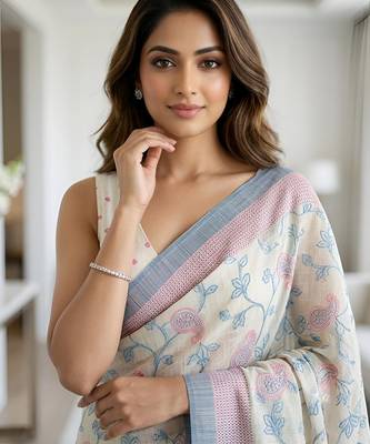 sky blue color cotton silk woven designer saree 3