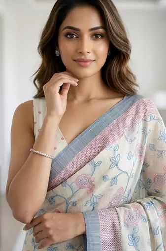sky blue color cotton silk woven designer saree