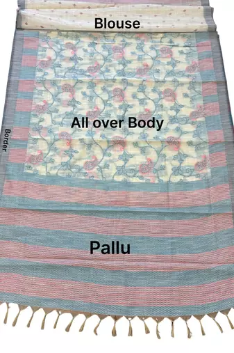 sky blue color cotton silk woven designer saree