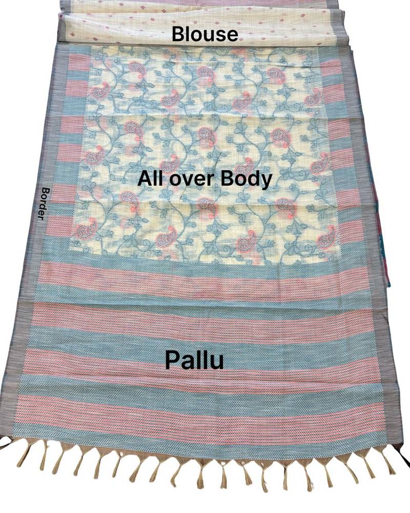 sky blue color cotton silk woven designer saree
